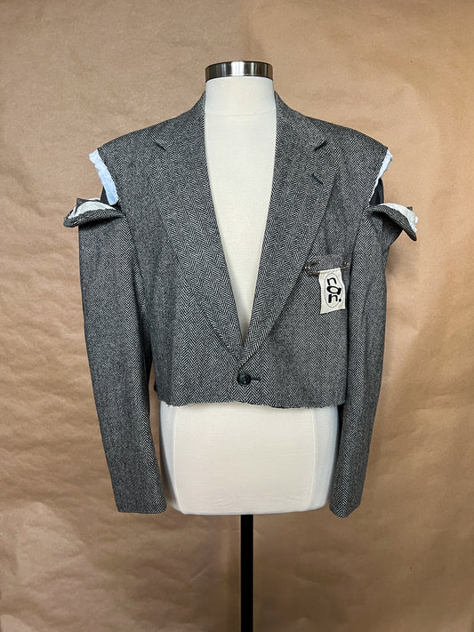 Reworked Blazer: Gray & Black Herringbone